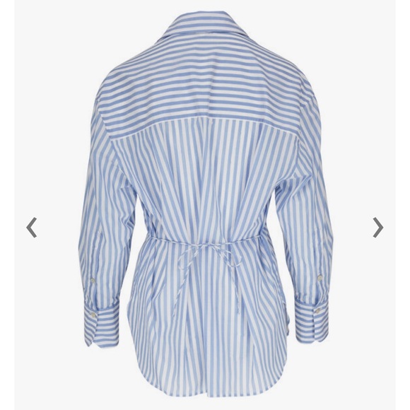 VINCE Riveria Blue Stripe Oversized Shirt Sz XS Tie Waist Retail 295 Coastal - Picture 2 of 11